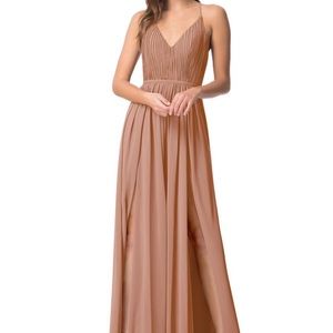 Azazie champagne rose Blythe bridesmaid dress